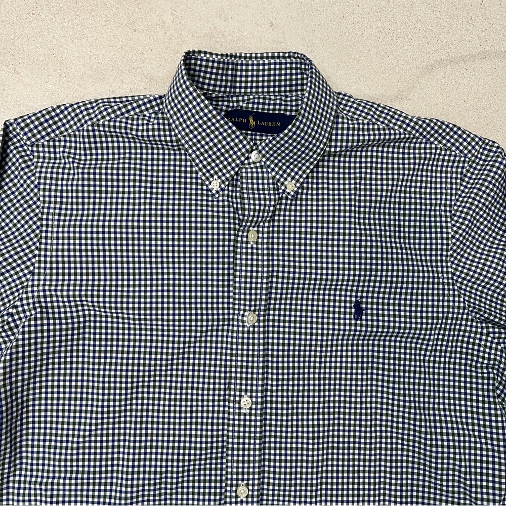 Polo Ralph Lauren Green Navy Gingham Check Button Down Shirt Men’s Large